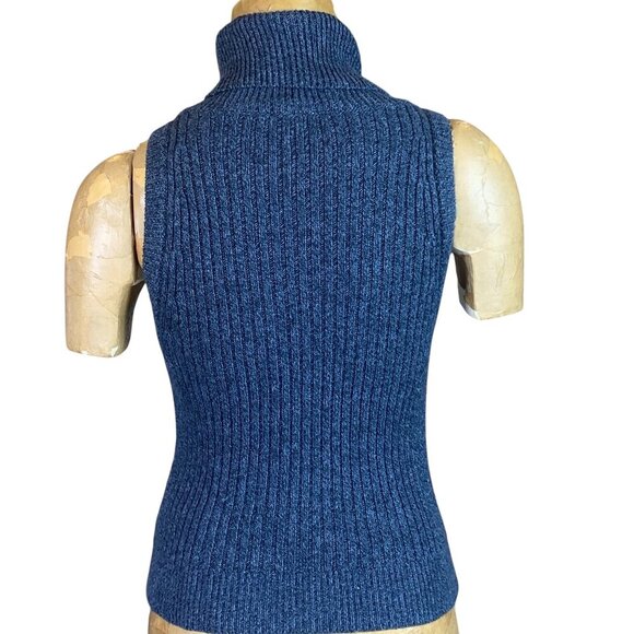 Abercrombie & Fitch Sleeveless Ribbed Knit Turtleneck Sweater S Blue #223N - Picture 4 of 8